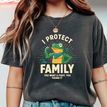 I Protect Family Frog Graphic Tee – No Kings in America Funny Satire Tee